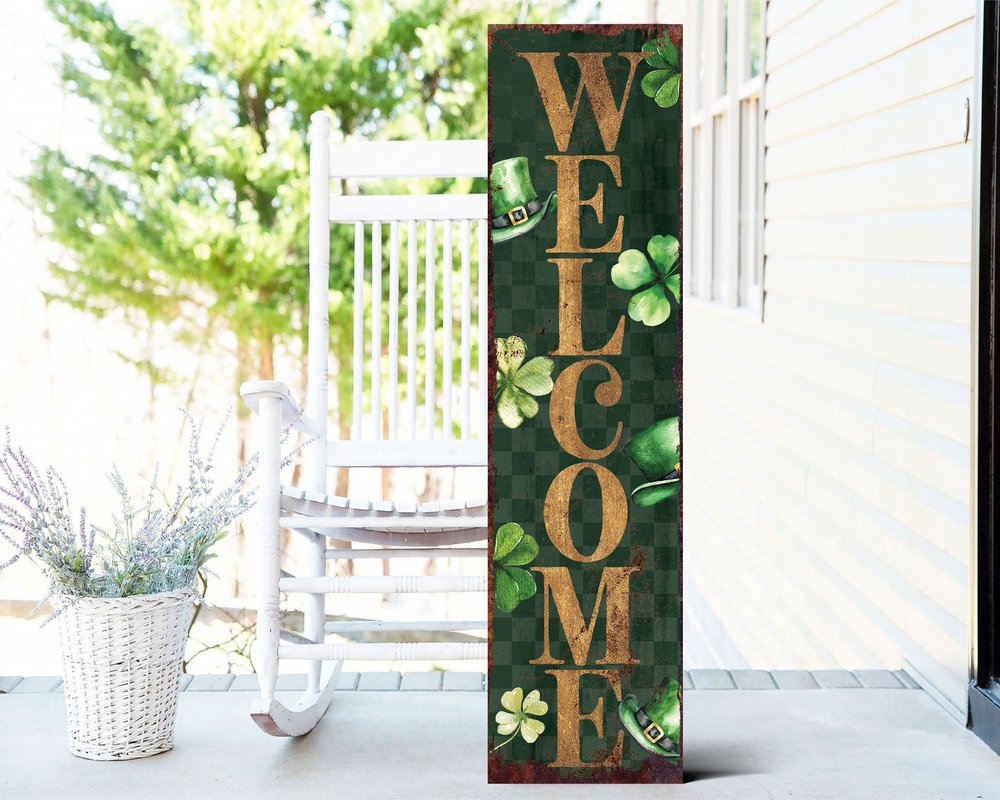 36" Green And Gold Solid Wood Welcome St Patrick's Day Porch Sign HomeRoots