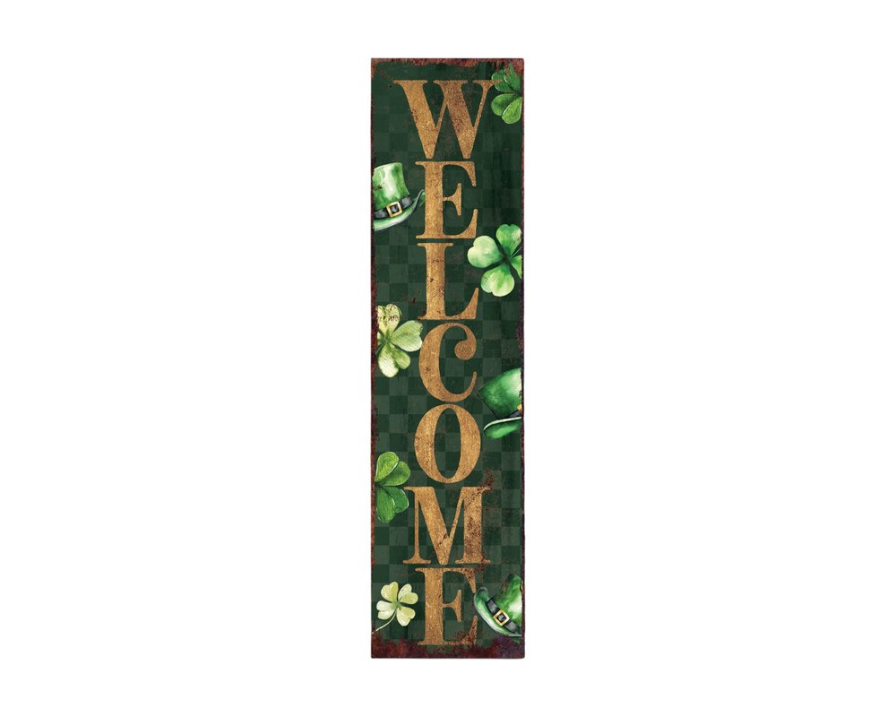 36" Green And Gold Solid Wood Welcome St Patrick's Day Porch Sign HomeRoots