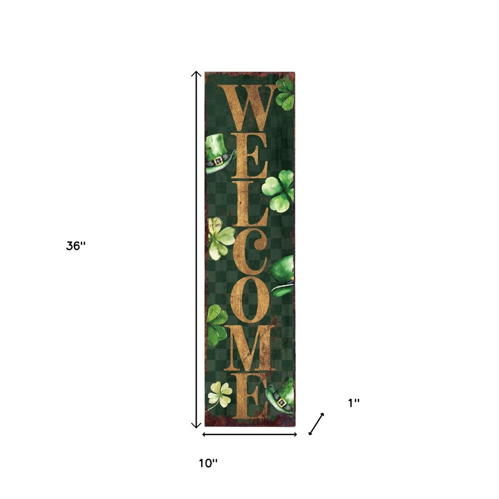 36" Green And Gold Solid Wood Welcome St Patrick's Day Porch Sign HomeRoots