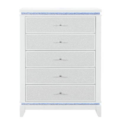 36" White Faux Crystal Glitter Wood Lighted Five Drawer Dresser HomeRoots
