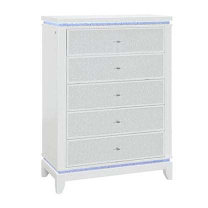 36" White Faux Crystal Glitter Wood Lighted Five Drawer Dresser HomeRoots
