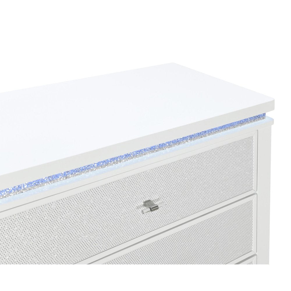 36" White Faux Crystal Glitter Wood Lighted Five Drawer Dresser HomeRoots