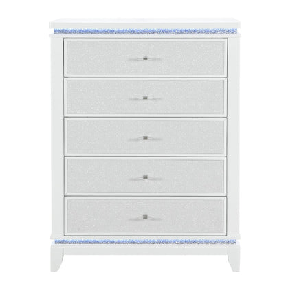 36" White Faux Crystal Glitter Wood Lighted Five Drawer Dresser HomeRoots