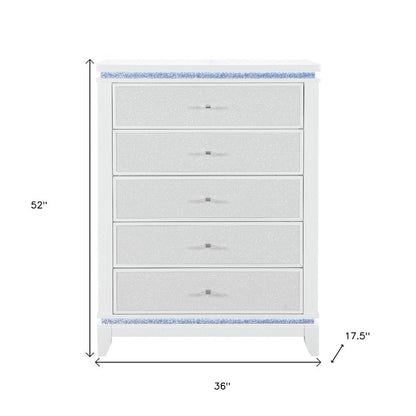36" White Faux Crystal Glitter Wood Lighted Five Drawer Dresser HomeRoots