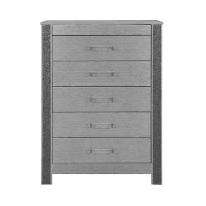36" Silver Faux Crystal Bling Wood Five Drawer Dresser