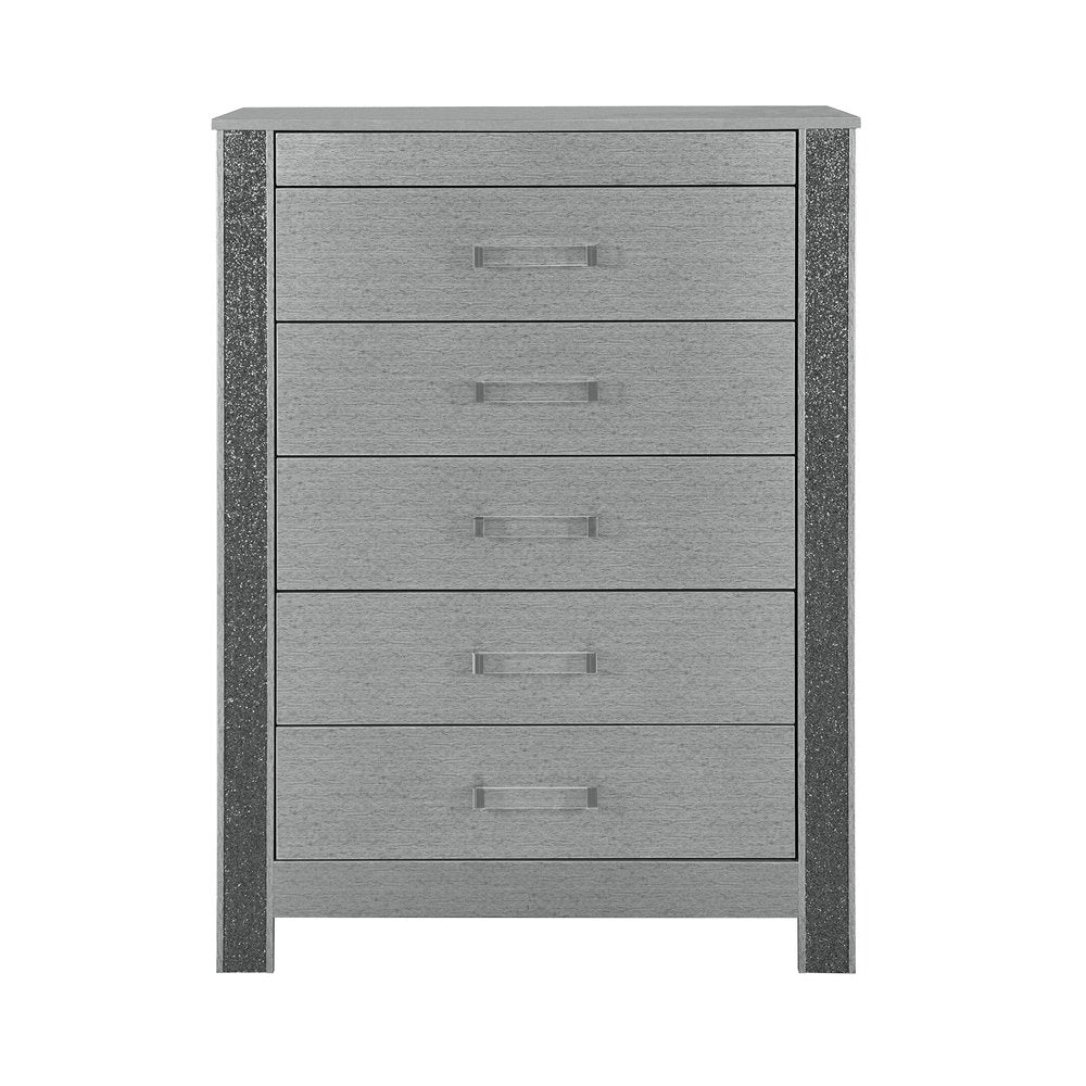 36" Silver Wood Five Drawer Dresser — view 1