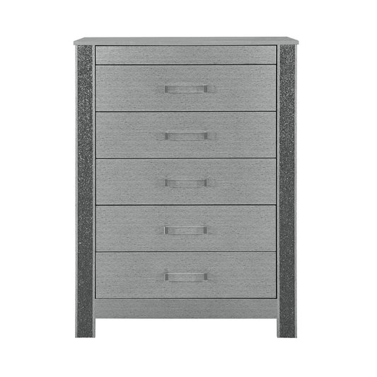 36" Silver Faux Crystal Bling Wood Five Drawer Dresser