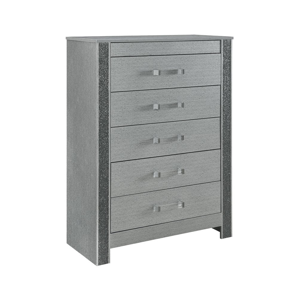 36" Silver Wood Five Drawer Dresser HomeRoots