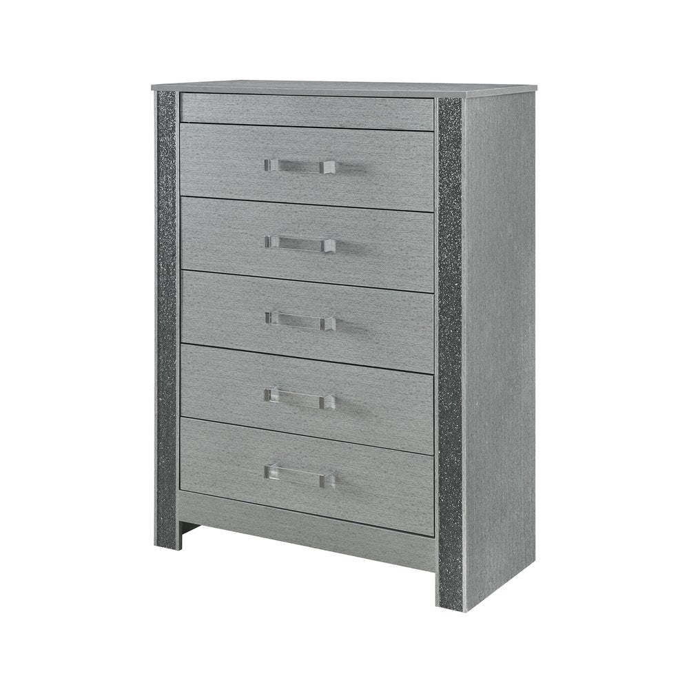 36" Silver Wood Five Drawer Dresser — view 3