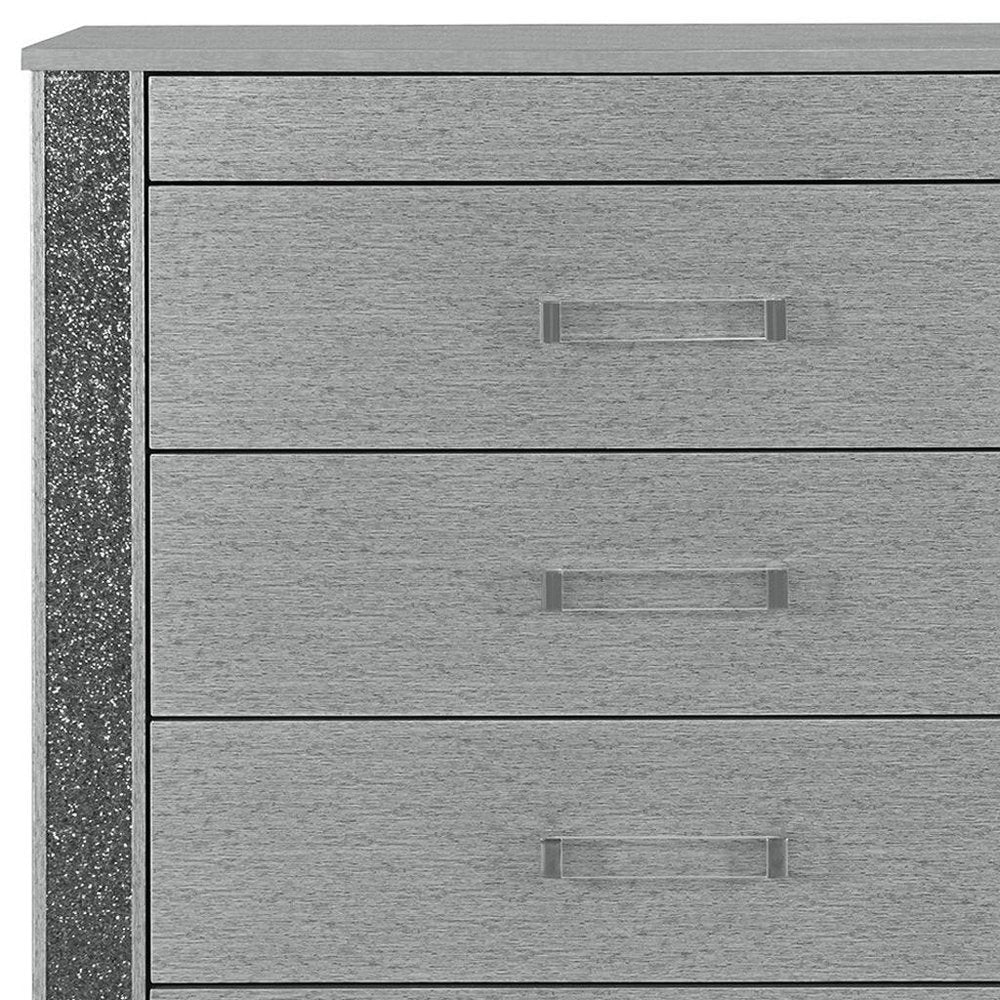 36" Silver Wood Five Drawer Dresser HomeRoots