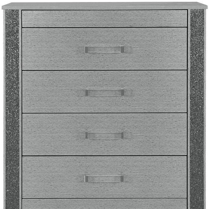 36" Silver Faux Crystal Bling Wood Five Drawer Dresser