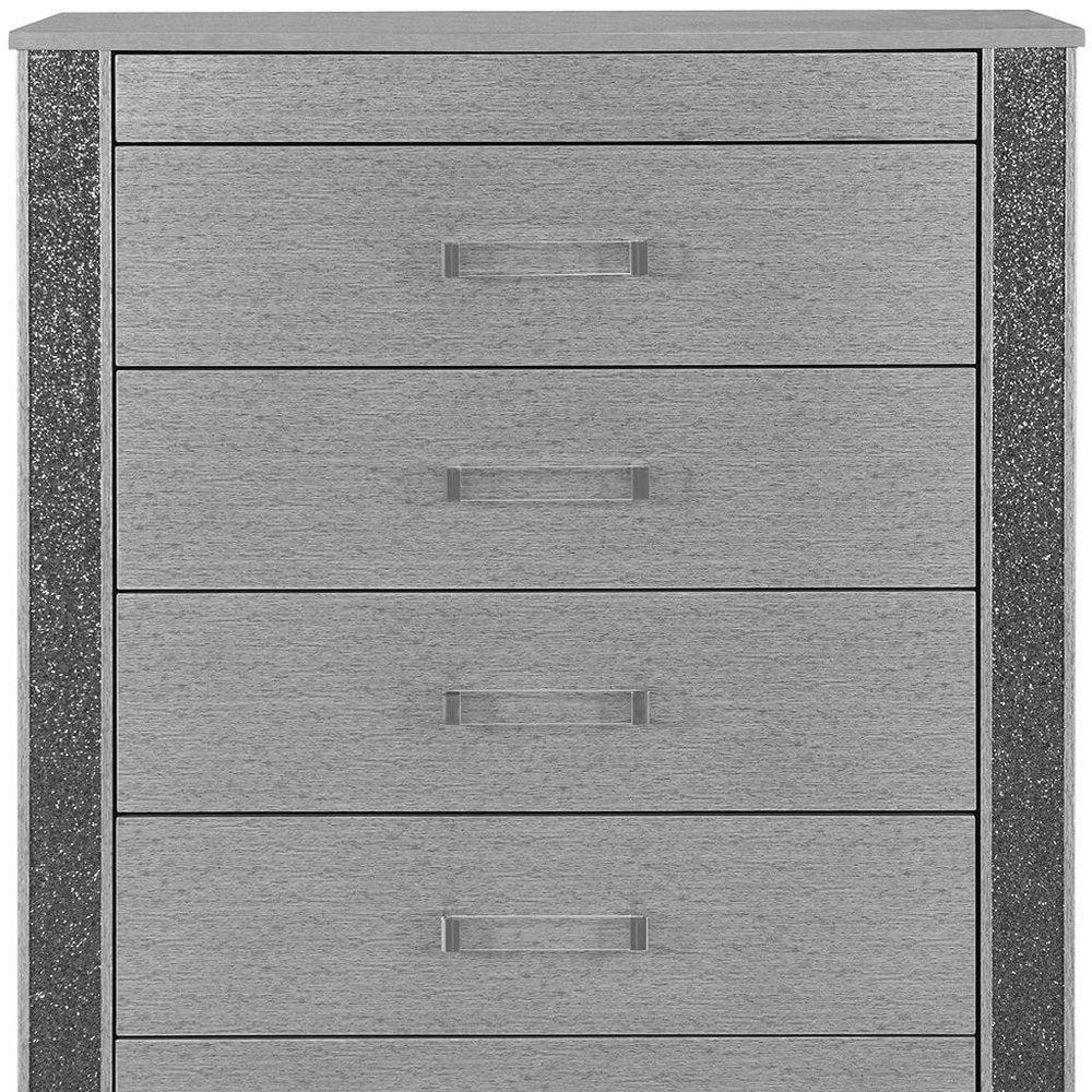 36" Silver Wood Five Drawer Dresser HomeRoots