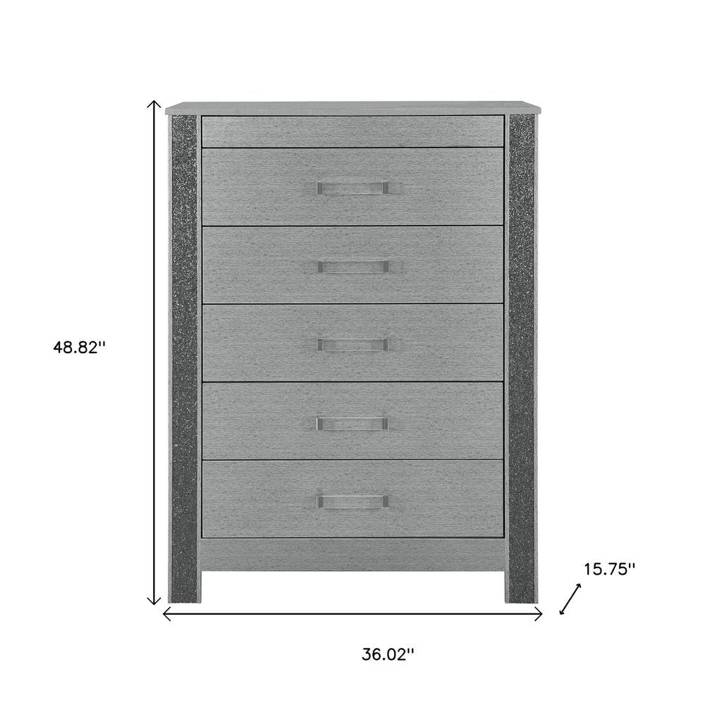 36" Silver Wood Five Drawer Dresser HomeRoots