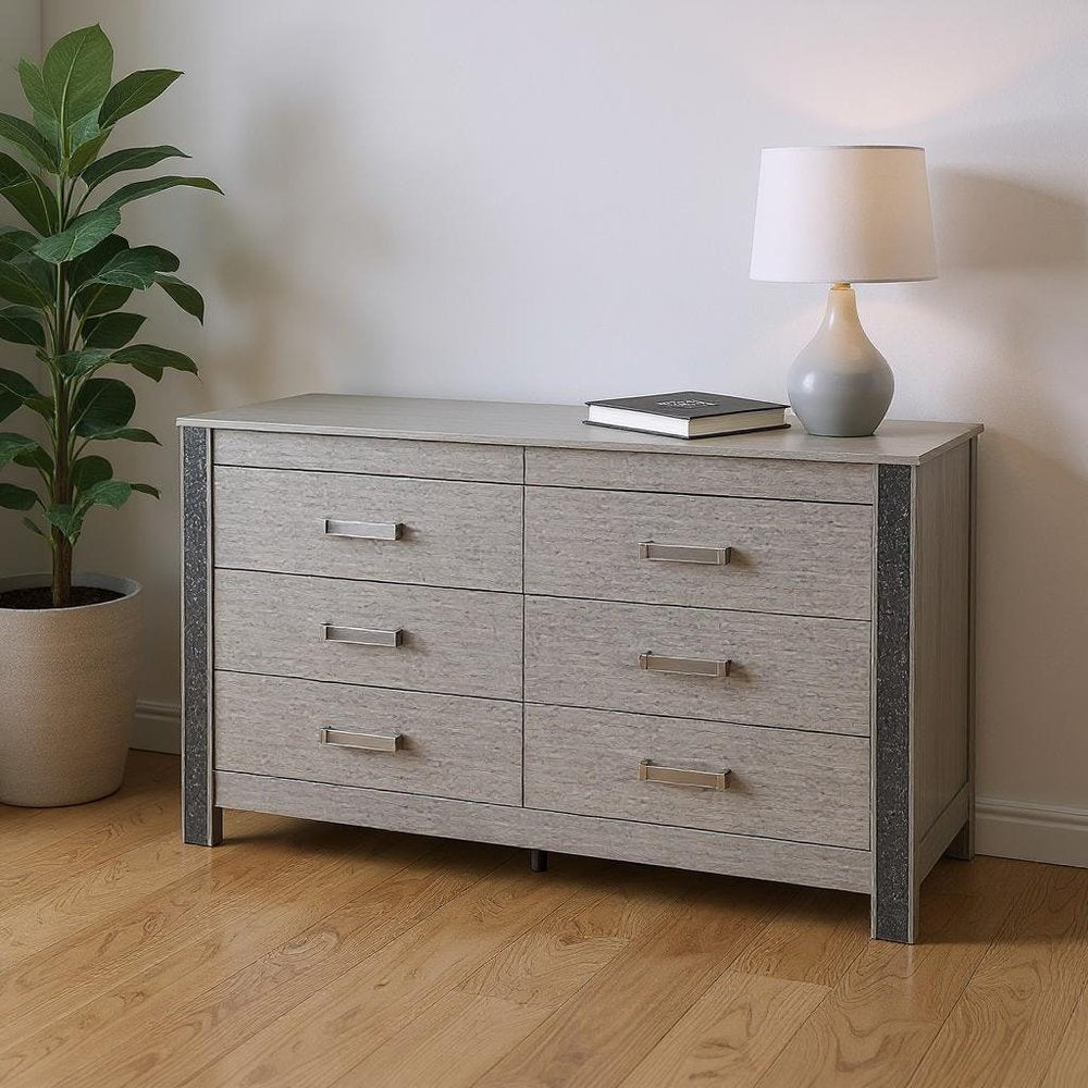 62" Silver Wood Six Drawer Double Dresser HomeRoots