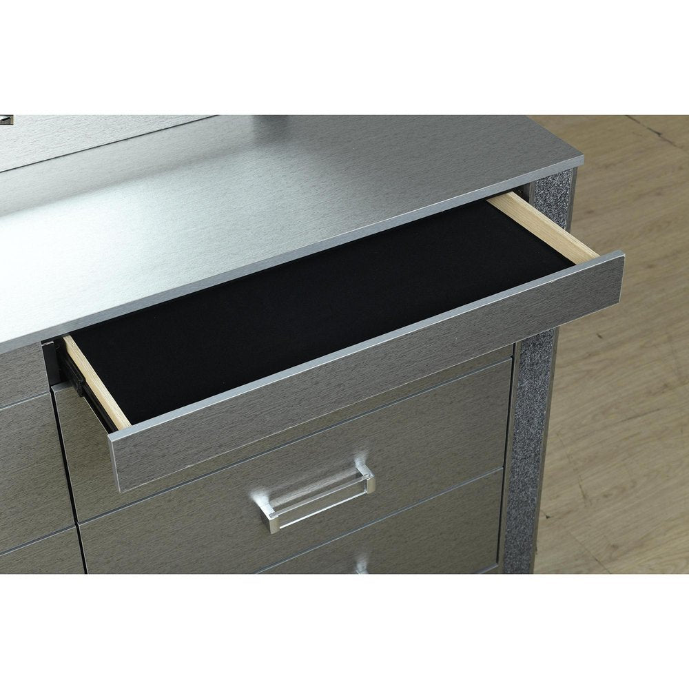 62" Silver Faux Crystal Bling Wood Six Drawer Double Dresser — view 12