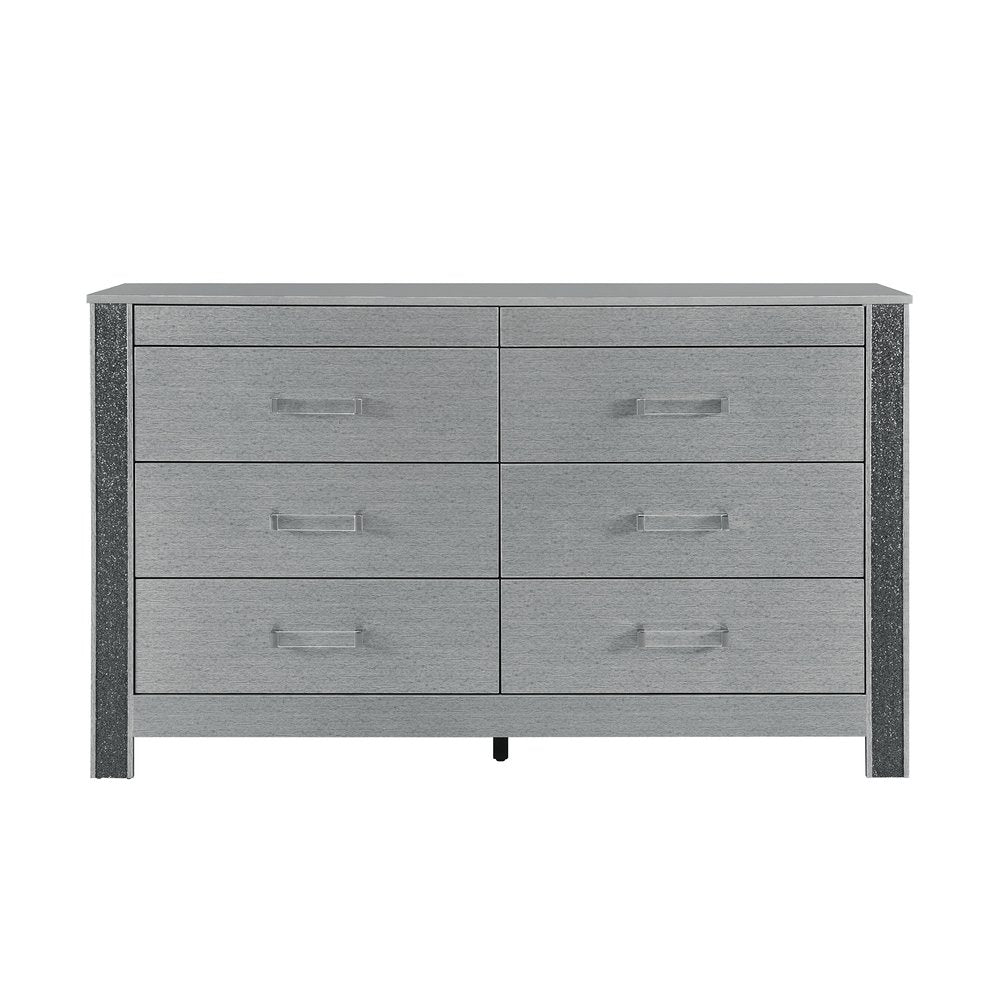 62" Silver Wood Six Drawer Double Dresser HomeRoots