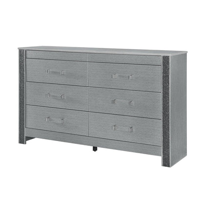 62" Silver Faux Crystal Bling Wood Six Drawer Double Dresser