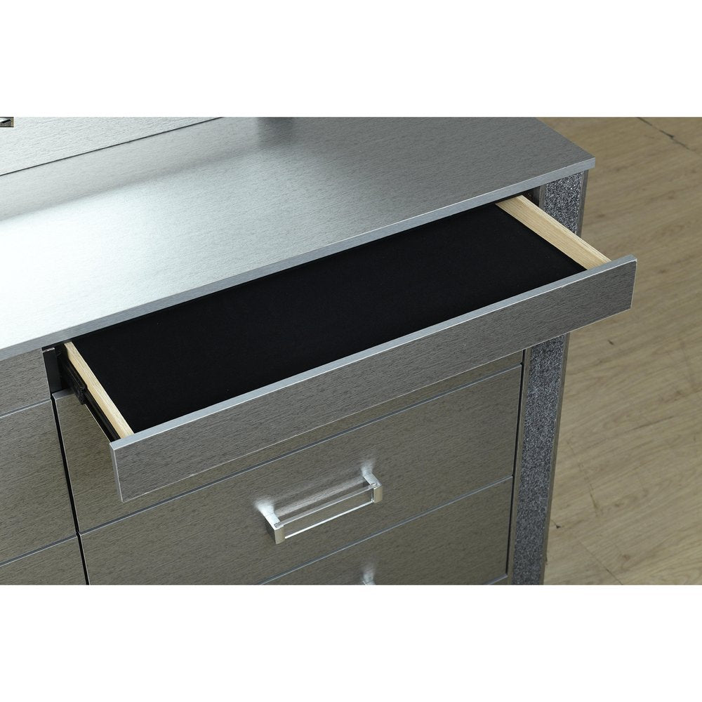 62" Silver Faux Crystal Bling Wood Six Drawer Double Dresser — view 16