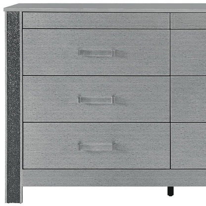 62" Silver Faux Crystal Bling Wood Six Drawer Double Dresser