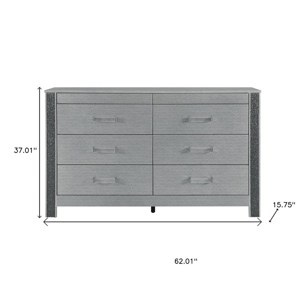 62" Silver Faux Crystal Bling Wood Six Drawer Double Dresser — view 9