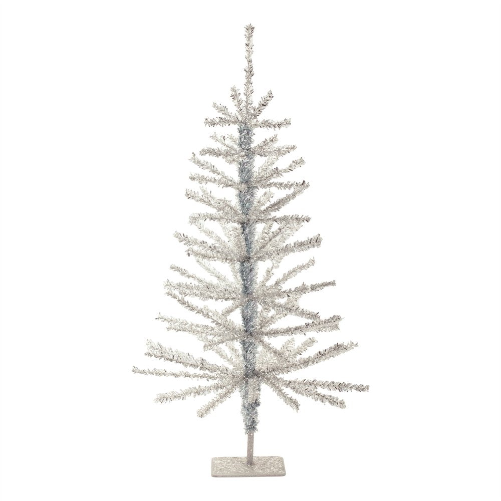 Set Of Two Silver Tinsel Sparse Pine Christmas Trees HomeRoots