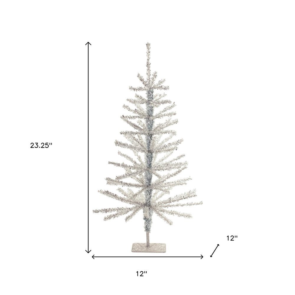 Set Of Two Silver Tinsel Sparse Pine Christmas Trees HomeRoots