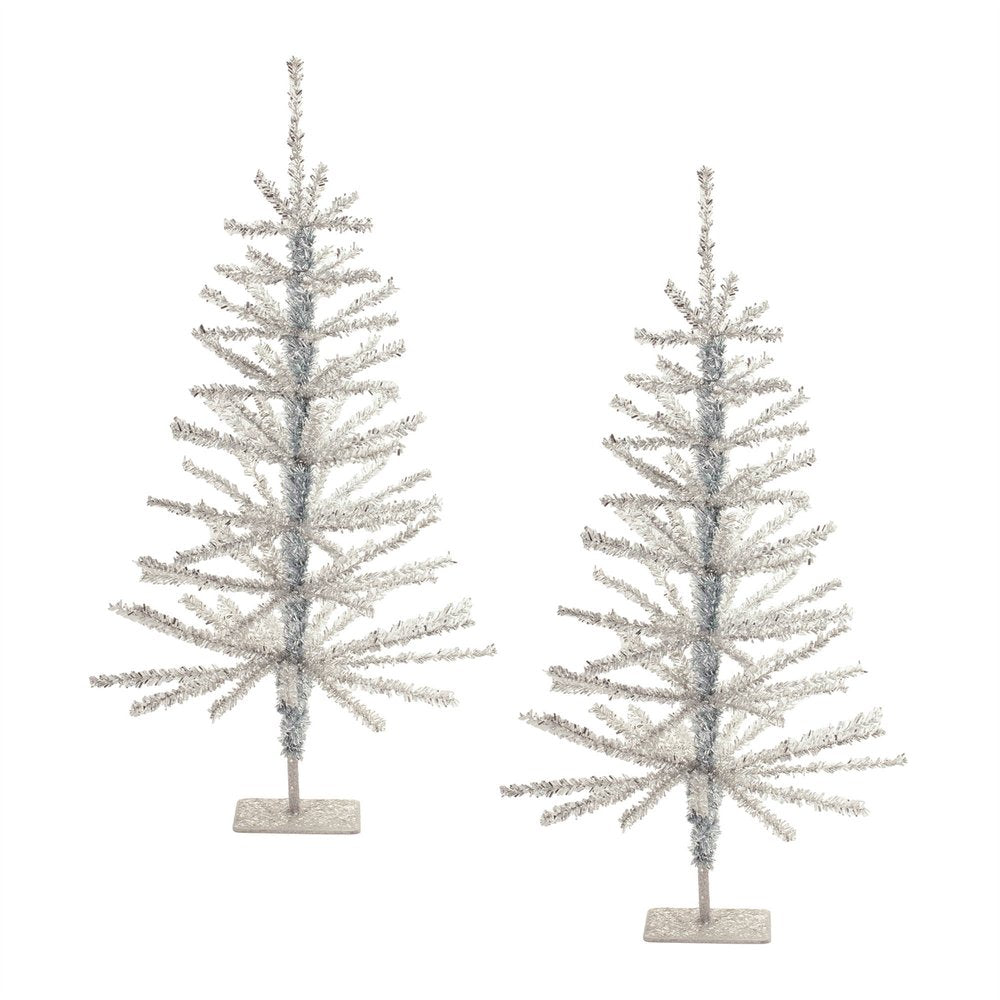 Set Of Two Silver Tinsel Sparse Pine Christmas Trees HomeRoots