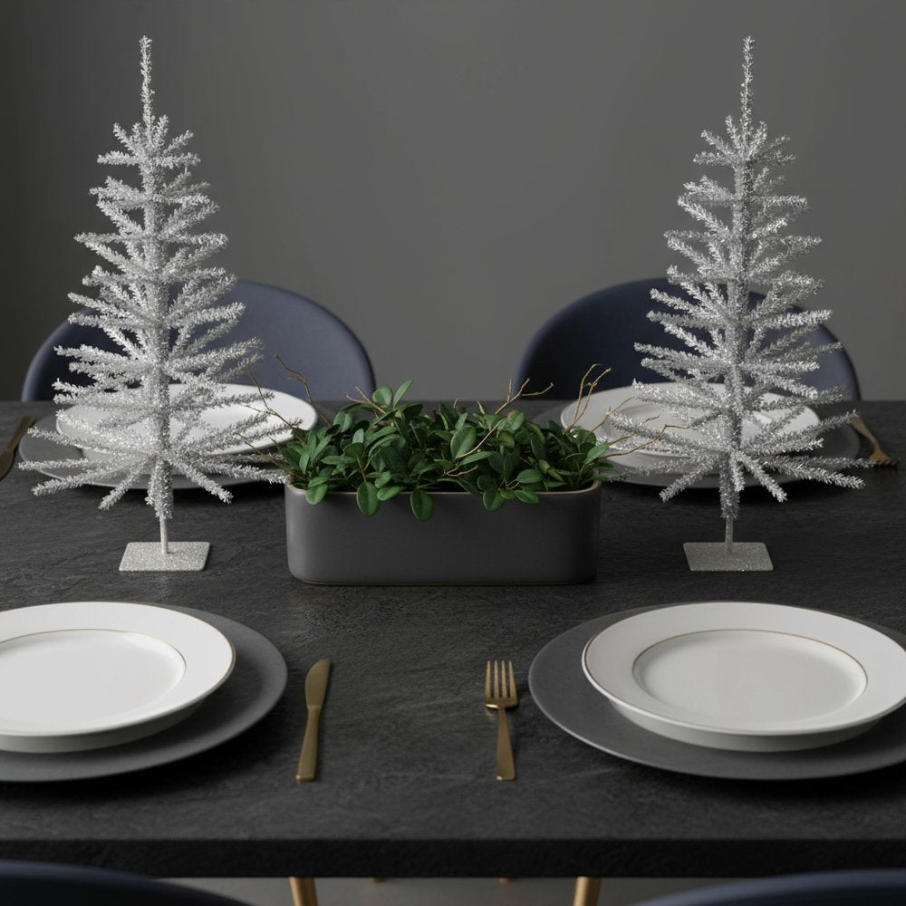 Set Of Two Silver Tinsel Sparse Pine Christmas Trees HomeRoots