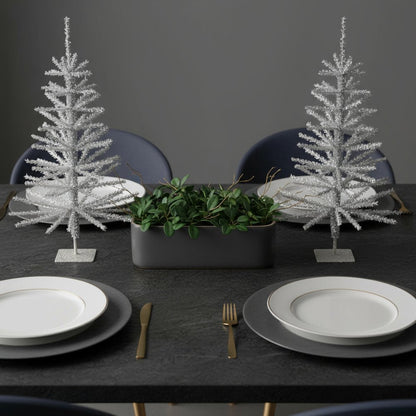 Set Of Two Silver Tinsel Sparse Pine Christmas Trees HomeRoots