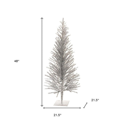 4' Silver Tinsel Sparse Pine Christmas Tree HomeRoots