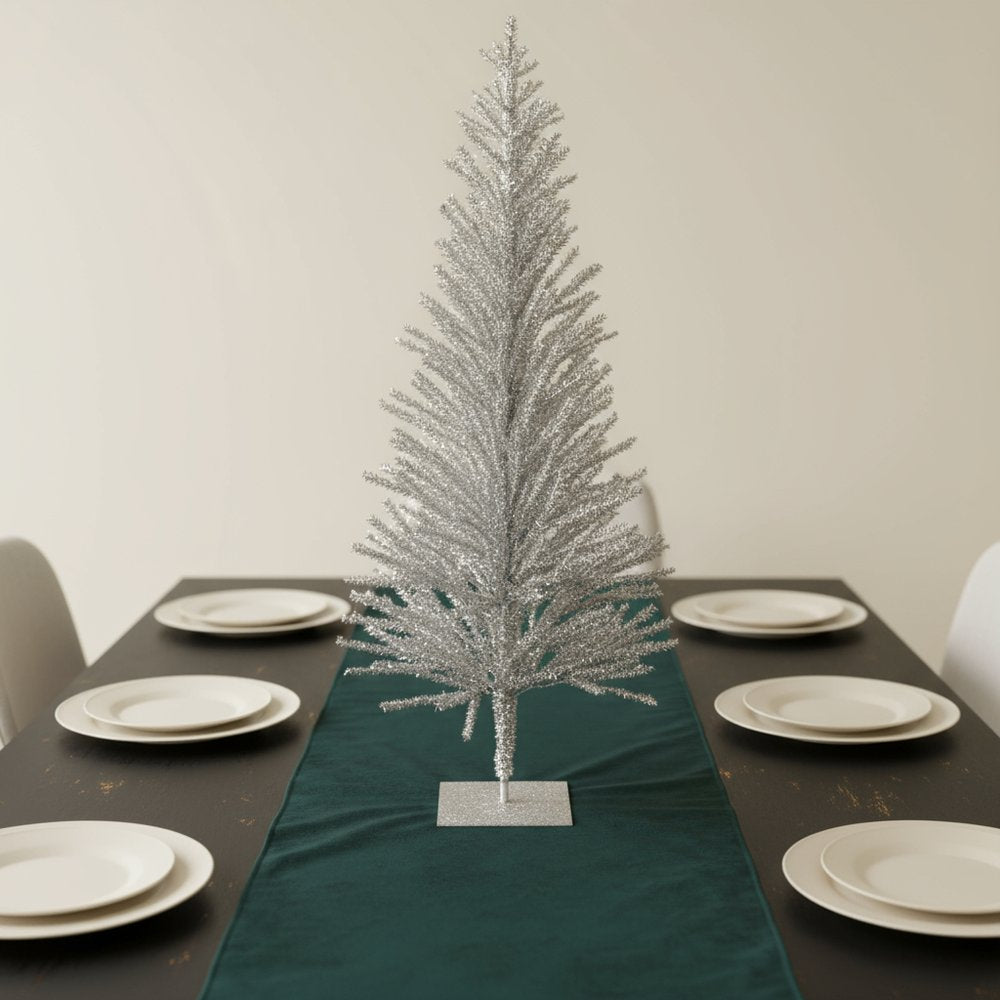 4' Silver Tinsel Sparse Pine Christmas Tree HomeRoots