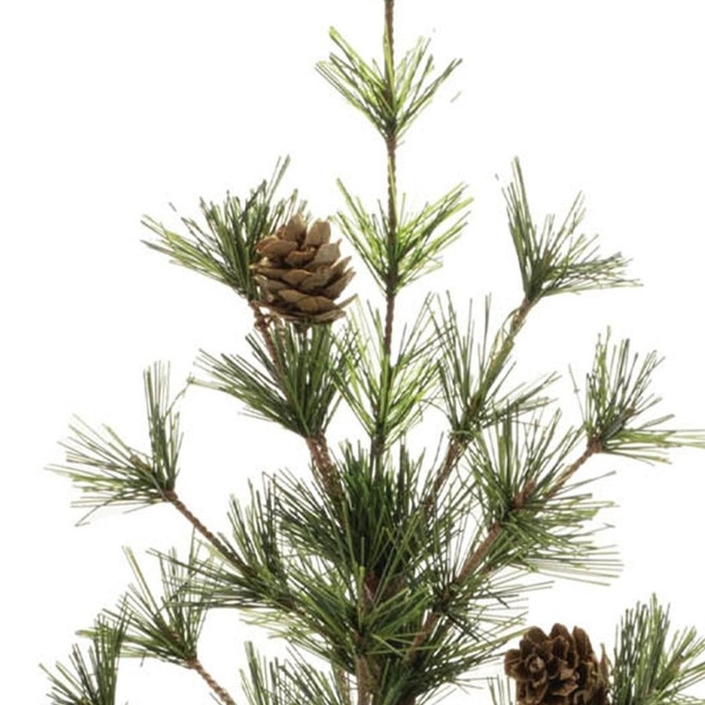 24" Green And Brown Artificial Pine Tree In Round Brown Metal Pot