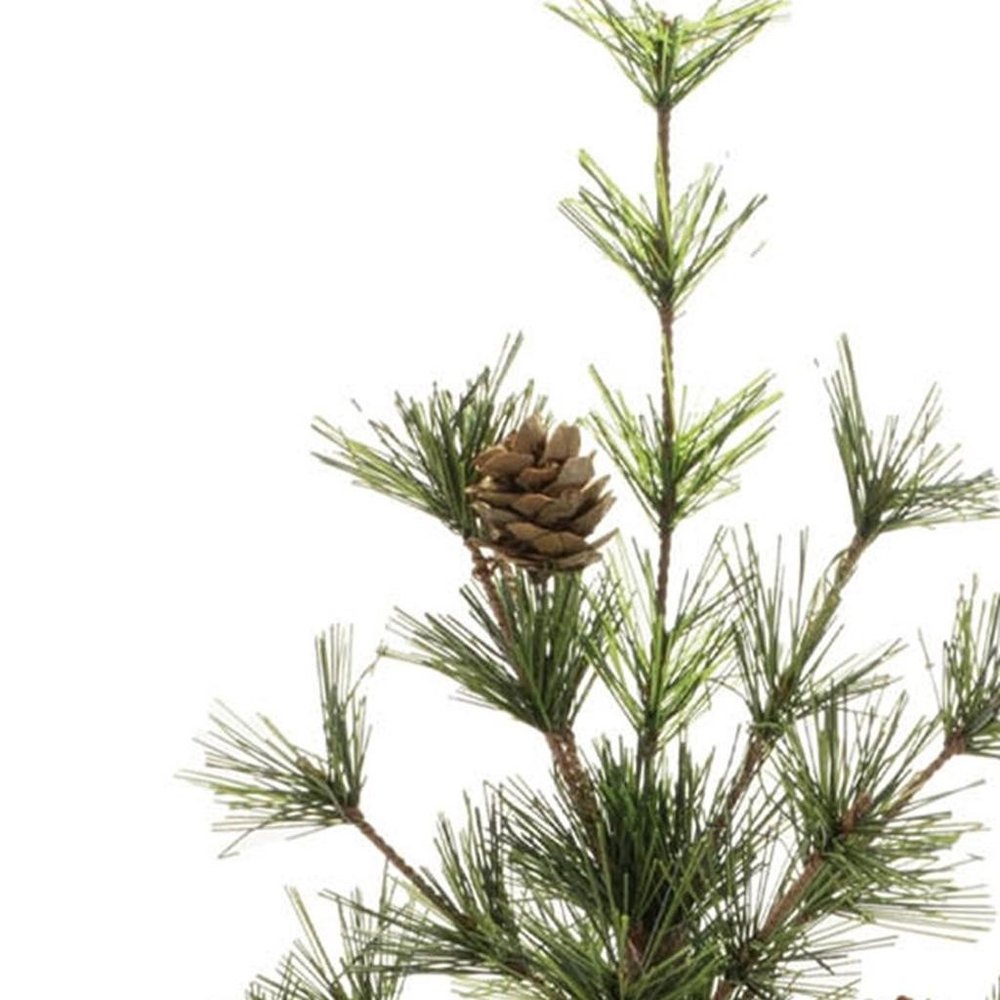 24" Green And Brown Artificial Pine Tree In Round Brown Metal Pot