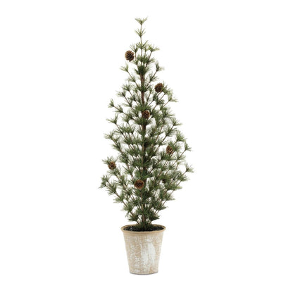 Set of Two 32" Mini Artificial Pine Trees With Pinecones In Rustic Brown Pots HomeRoots