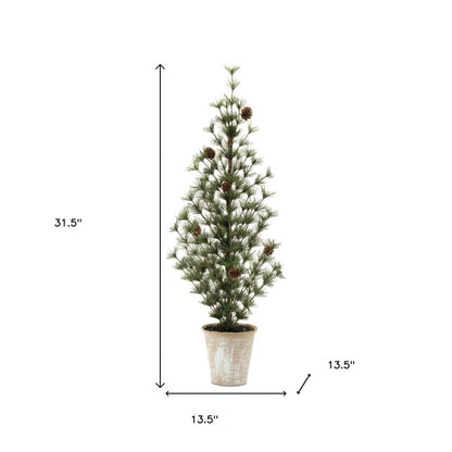 Set of Two 32" Mini Artificial Pine Trees With Pinecones In Rustic Brown Pots HomeRoots
