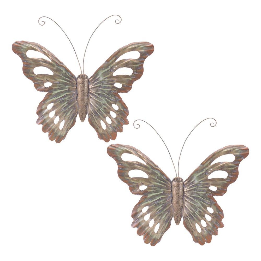 Set of Two Gold And Silver Metal Insect Garden Art HomeRoots