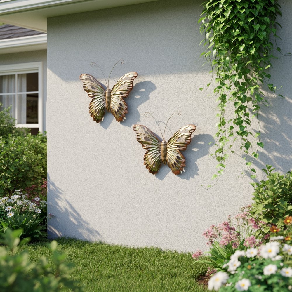 Set of Two Gold And Silver Metal Insect Garden Art HomeRoots