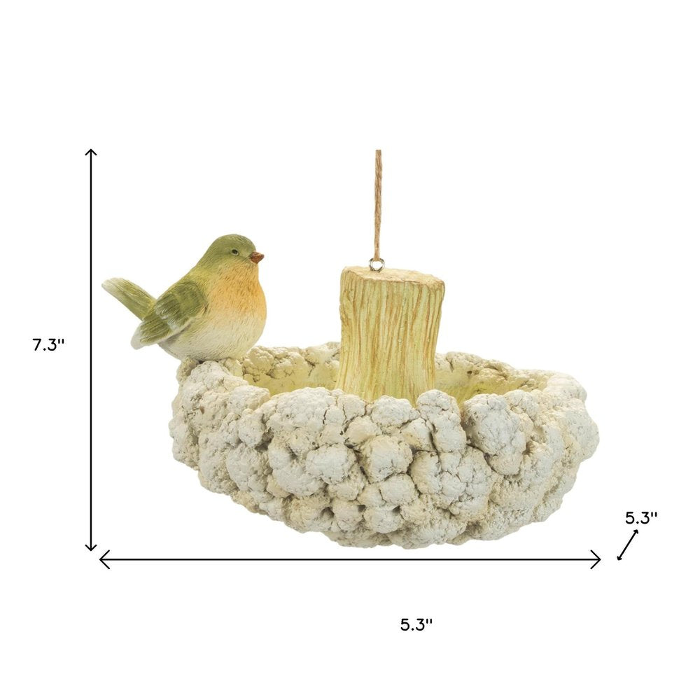 Set of Two Beige And Green Ceramic Birds Garden Art HomeRoots