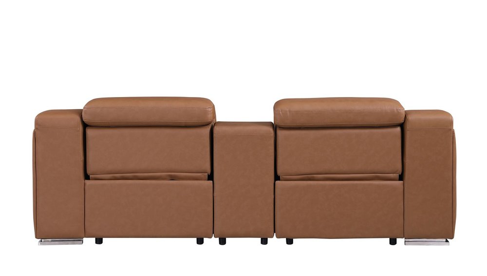89" Cognac and Silver Italian Leather Power Reclining Loveseat With Storage — view 8