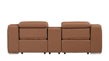 89" Cognac and Silver Italian Leather Power Reclining Loveseat With Storage