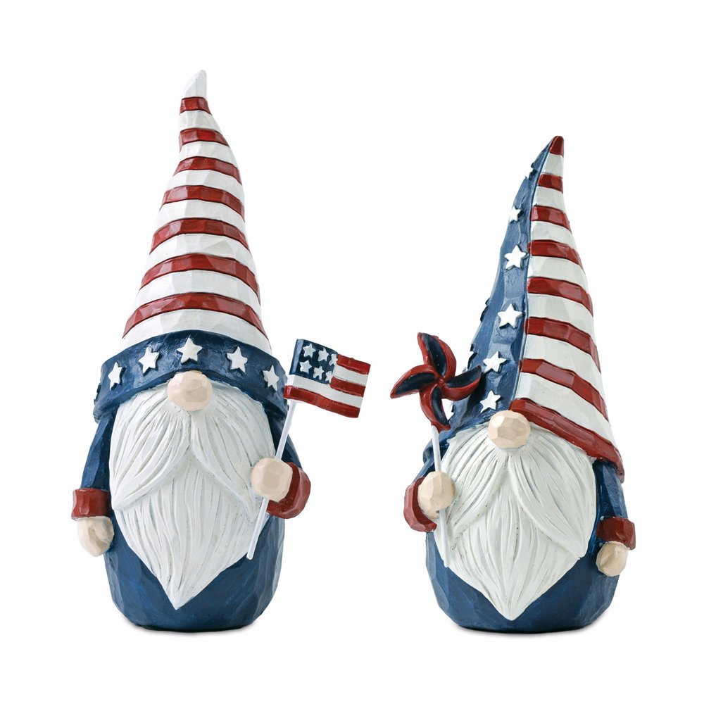 Set of Two Red White And Blue Polyresin Standing Gnomes HomeRoots