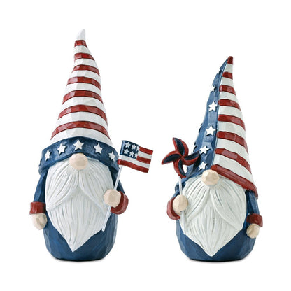 Set of Two Red White And Blue Polyresin Standing Gnomes HomeRoots