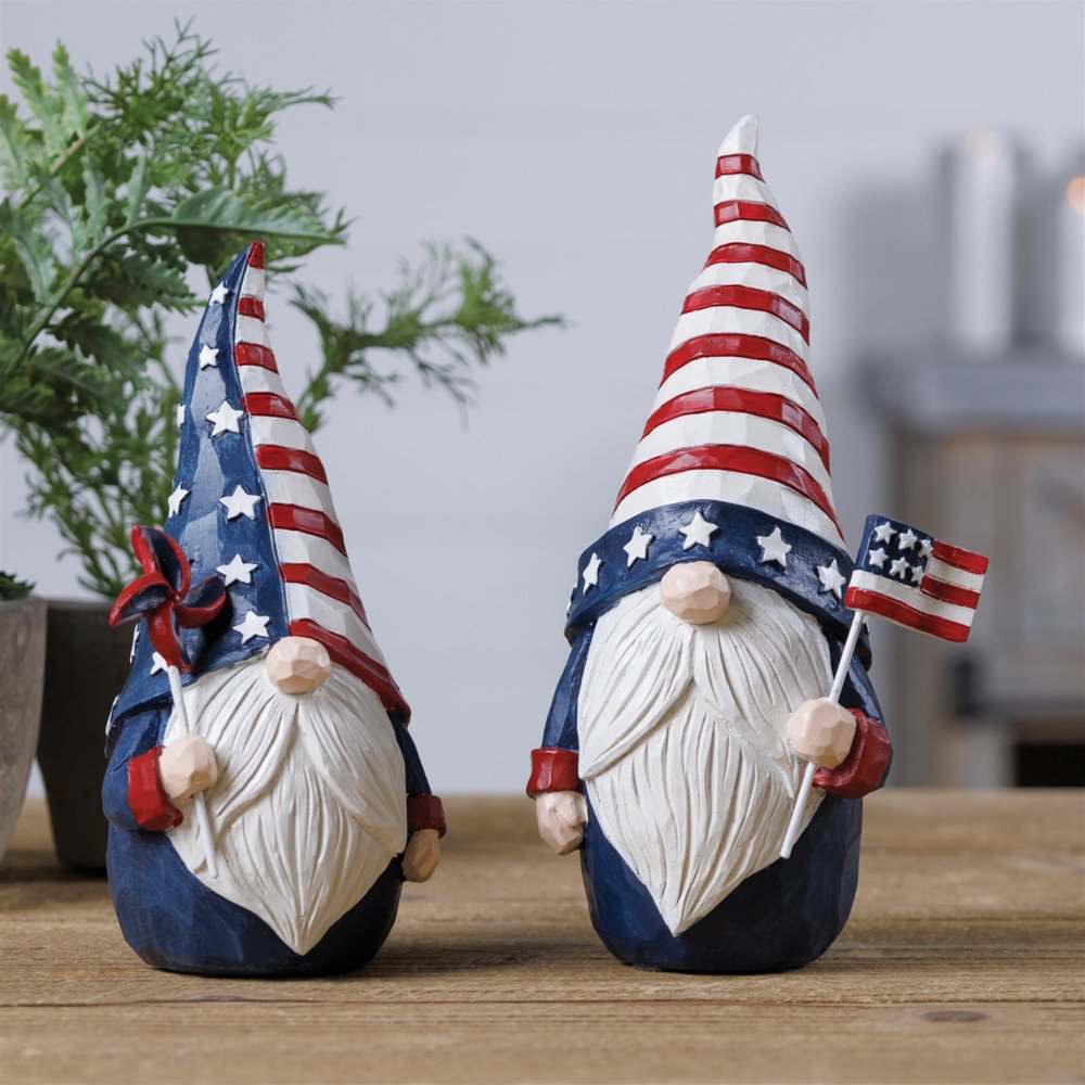 Set of Two Red White And Blue Polyresin Standing Gnomes HomeRoots