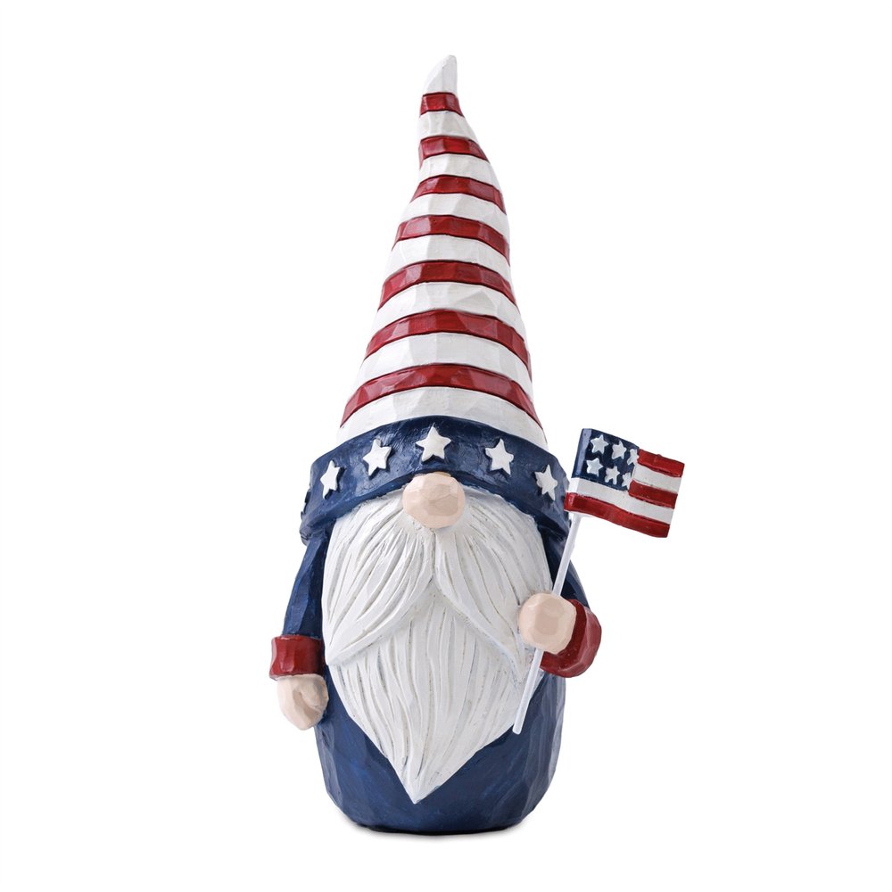 Set of Two Red White And Blue Polyresin Standing Gnomes HomeRoots
