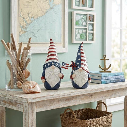 Set of Two Red White And Blue Polyresin Standing Gnomes HomeRoots