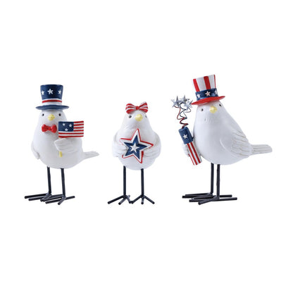Set of Three Red White And Blue Polyresin Americana Bird Figurines HomeRoots