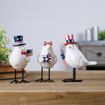 Set of Three Red White And Blue Polyresin Americana Bird Figurines HomeRoots