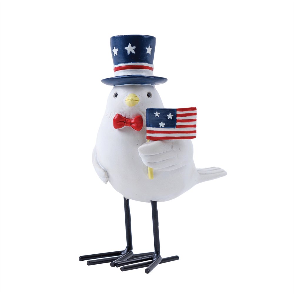 Set of Three Red White And Blue Polyresin Americana Bird Figurines HomeRoots