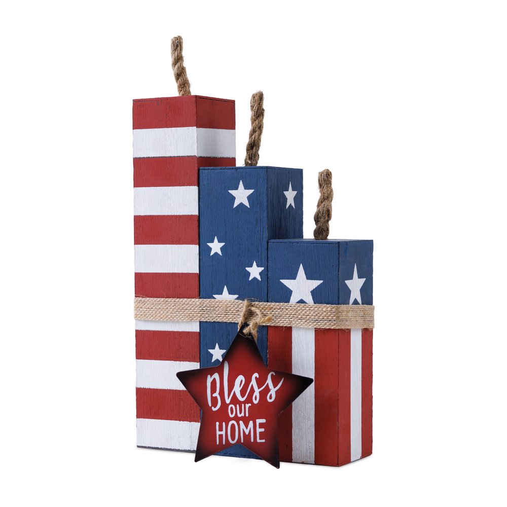 14" Red White And Blue Bless Our Home Tabletop Sign HomeRoots