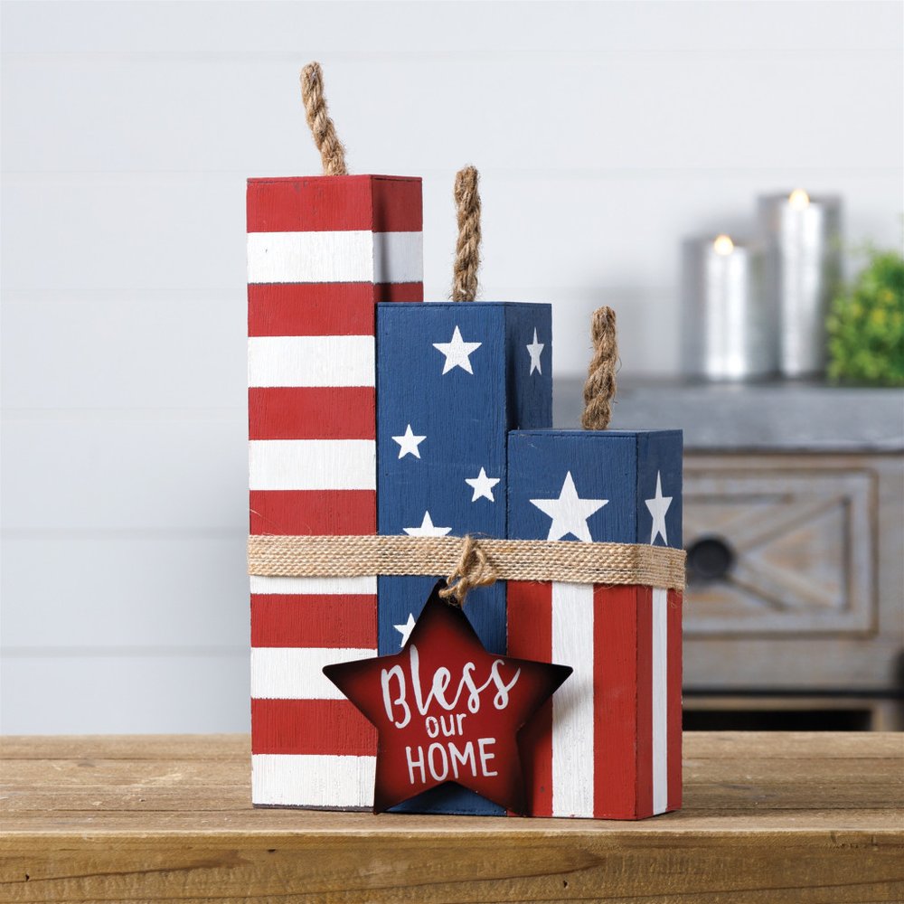 14" Red White And Blue Bless Our Home Tabletop Sign HomeRoots